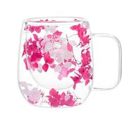 Tazas de vidrio de doble pared con aislamiento de flores secas | Tazas de café de vidrio transparente, taza de aislamiento térmico de doble capa con asa de 250 ml para jugo, bebidas, agua