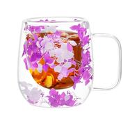 Tazas de vidrio de doble pared, taza de té de vidrio de flores secas, tazas de té aisladas de doble capa, taza transparente con asa de 200 ml para espresso, capuchino y latte