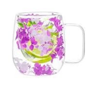 Tazas de vidrio de doble pared, tazas de aislamiento térmico de flores secas, tazas de té aisladas de doble capa, taza de té de vidrio transparente con asa de 200 ml para espresso, capuchino y latte
