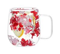 Tazas de vidrio de doble pared, tazas de café de vidrio de flores secas, tazas de café aisladas de doble capa, tazas de té transparentes con asa de 200 ml para té, leche, café con leche y