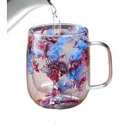Tazas de vidrio - Pro | Flores secas - Tazas de café de vidrio de doble pared con flores secas y asa para té, whisky, cerveza, uso al aire libre, jardín y balcón, alto rendimiento | 2026 profesional