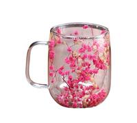 Tazas de vidrio - Pro | Flores secas - Tazas de café de vidrio de doble pared con flores secas y asa para té, whisky, cerveza, uso al aire libre, jardín y balcón, alto rendimiento | 2026 profesional