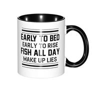 Tazas Desayuno Acostarse Temprano Levantarse Temprano Pescar Todo El Día Apta Para Microondas Regalo Personalizado Taza Café Original Regalo Original Tazas Graciosas 11Oz