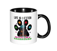 Tazas Desayuno La Vida Es Mejor Con Mi Perro Salchicha Apta Para Microondas Regalo Personalizado Tazas Graciosas Original Regalo Para Familia Taza Café 11Oz