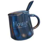 Tazas Desayuno, Taza de té de Cerámica de 411 Ml con Tapa, Calentador de Tazas a Juego, Cocción a Alta Temperatura, Diseño con la Palabra café Para Regalo de Oficina y Hogar