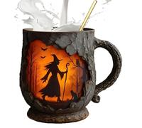 Tazas Divertidas 13,5 Onzas,Taza De Bruja Con Textura 3D De Corteza De árbol Y Asa Ergonómica | Taza Con Asa Textura 3D de Corteza de Árbol y Diseño de Hoguera Regalo para Cumpleaños Compañeros de Tra