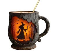 Tazas Divertidas 13,5 Onzas,Taza De Bruja Con Textura 3D De Corteza De árbol Y Asa Ergonómica | Taza Ergonomica Con Textura 3D De Corteza De Arbol Y Diseño De Fuego Con Asa Para Regalo Cumpleaños Navi
