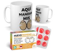 Tazas Divertidas | Aquí Mandan mis Huevos + Caramelos HuevoProfeno | Regalo para Papá | Taza para Papá | Ahórrate Envolverlo | Taza de Café y Té | Cerámica 350 ML