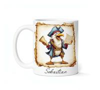 Tazas Divertido Taza De Desayuno Aventura Pirata Con Un Pájaro Y Una Gaviota De Dibujos Animados Caprichosos Porcelana Tazas De Té Para Oficina Cumpleaños Abuela 330Ml