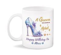 Tazas Divertido Taza De Desayuno Cumpleaños Una Reina Nació En Con Y Mes Personalizada Tazas De Té Para Desayuno Cocina Mujer 330Ml
