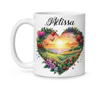 Tazas Divertido Taza De Desayuno Escena Campestre Con Flores Al Amanecer Inspirada En El Corazón Maravillosa Tazas De Té Para Mujer Cocina Abuela 330Ml
