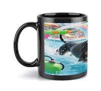 Tazas Doberman Pool Blitz, lindas tazas de cerámica con asa grande, taza novedosa de 12 oz para café con leche, chocolate caliente, té, elegantes tazas para uso diario en la oficina y el hogar.