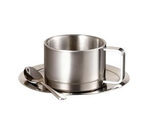 Tazas genéricas de acero inoxidable - Diseño antiderrame de doble pared de 200 ml, juego de tazas de té de metal, vasos aislados, tazas de café | tazasde acero inoxidable con cuchara, p