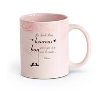 Tazas Geniales Citas motivacionales francesas para la sala de juegos: "Decide ser feliz porque es bueno para tu salud y tu familia". （11oz/320ml） Para hombres y mujeres Rosa mármol