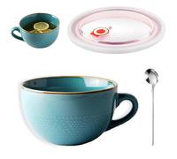 Tazas Grandes de Cerámica, 700 ml Taza de Cerámica, Bol de Cereales con Asa, Reutilizar Taza de Gres, Ensaladera, Taza de Capuchino, Apto para Microondas y Horno Lavavajillas,para Sopa Caliente (Azul)