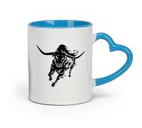 Tazas grandes de cerámica para bebidas calientes, diseño de cuernos de toro, rodeo ranch, animal enojado (320 ml), aptas para lavavajillas y microondas, para la oficina y el hogar, color azul.