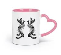 Tazas grandes de cerámica para bebidas calientes, diseño de pareja de fénix de fuego, pájaros de fantasía y mitos (320 ml), elegantes y duraderas, aptas para microondas y lavavajillas, color rosa.