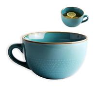 Tazas Grandes de Cerámica, Taza de Cerámica, Bol de Cereales con Asa, Taza de Gres, Ensaladera, Bol de Regalo, Apto para Microondas y Horno Lavavajillas, Regalo para un Amigo (Azul)