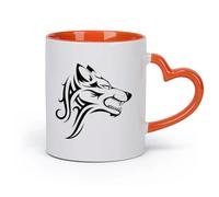 Tazas Grandes para Bebidas Calientes Lobo tribal, bestia, animal salvaje （11oz/320ml） Regalo divertido para amantes del café, mejores amigos del trabajo, compañeros de trabajo y amigos Naranja