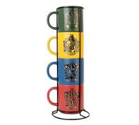 Tazas Harry Potter - Juego de 4 Tazas de café para Desayuno : Harry Potter Regalos Merchandising │ Aptas para Lavavajillas y Microondas (300ml) Incluye soporte