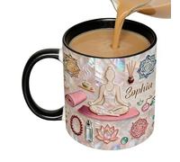 Tazas inspiradoras de yoga, taza de cerámica de 330 ml con temática de yoga, tazas de café para vacaciones, para clima frío, picnic, al aire libre, fogata, té, senderismo, juego, hogar
