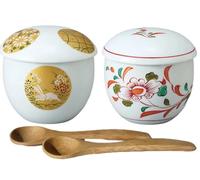 Tazas japonesas Chawan-mushi con tapa y cuchara, 3.3 x 3.3 pulgadas de alto, 5.0 onzas líquidas, patrón floral tradicional japonés antiguo, Mino Ware, juego de 2, de Japón M19389