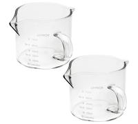 Tazas medidoras, tazas de café expreso, juego de 2 de café expreso de vidrio de 100 ml con boquilla, asa y escala transparente, taza medidora reutilizable lavable para hacer
