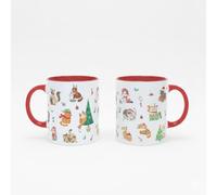 Tazas Navideñas con Diseño de Mascotas y Madrid | Tazas de Cerámica con Interior y Asa Roja | Regalo para Amantes de Perros, Gatos y Madrid | Compra Solidaria (Perritos navideños)