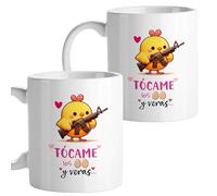 Tazas originales para regalar, Taza divertida con frases y mensaje gracioso, Detalles para compañeras de trabajo, Amigo invisible, Funny mug, Cerámica 330 mL (Duplo tócame los)