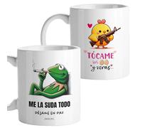 Tazas originales para regalar, Taza divertida con frases y mensaje gracioso, Detalles para compañeras de trabajo, Amigo invisible, Funny mug, Cerámica 330 mL (Rana + Pollita)