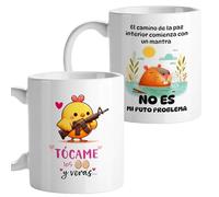 Tazas originales para regalar, Taza divertida con frases y mensaje gracioso, Detalles para compañeras de trabajo, Amigo invisible, Funny mug, Cerámica 330 mL (Pollita + Capibara)