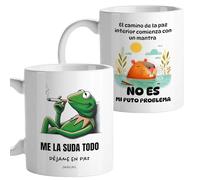 Tazas originales para regalar, Taza divertida con frases y mensaje gracioso, Detalles para compañeras de trabajo, Amigo invisible, Funny mug, Cerámica 330 mL (Rana + Capibara)