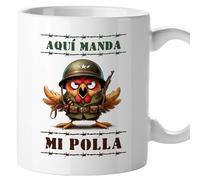 Tazas originales, Taza divertida con frases y mensaje gracioso, Detalles para compañeras de trabajo, Amigo invisible, Funny mug, Cerámica 330 mL (Aquí manda mi)