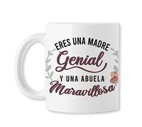 TAZAS PARA ABUELAS (BAOBAB REGALOS- Taza Eres Una Madre Genial y Una Abuela Maravillosa- Regalos Originales Para Abuelas. Cerámica blanca)