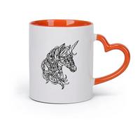 Tazas personalizadas Geometría de unicornio en estilo de dibujos animados （11oz/320ml） Regalo divertido para amantes del café, mejores amigos del trabajo, compañeros de trabajo y amigos Naranja