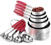 Tazas y Cucharas Medidoras Juego: U-Taste Tazas y Cucharas Medidoras de Acero Inoxidable 18/8, 10 Piezas para Reposteria Hornear y Cocinar en la Cocina, Mango de Grosor Mejorado (Rojo)