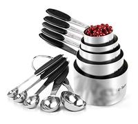 Tazas y Cucharas Medidoras Juego: U-Taste Tazas y Cucharas Medidoras de Acero Inoxidable 18/8, 10 Piezas para Reposteria Hornear y Cocinar en la Cocina, Mango de Grosor Mejorado (Negro)