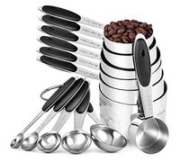 Tazas y Cucharas Medidoras Juego: U-Taste Tazas y Cucharas Medidoras de Acero Inoxidable 18/8, 12 Piezas para Reposteria Hornear y Cocinar en la Cocina, Mango de Grosor Mejorado (Negro)
