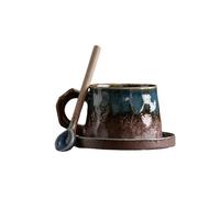 Tazas y platillos de café de cerámica de estilo japonés retro, el horno se convierte en tazas creativas de cerámica gruesa. El horno se convierte en discos de cinta azul