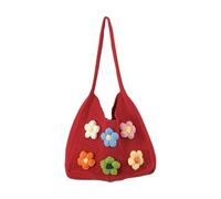 TAZIZI Bolsa de playa de ganchillo para mujer, bolsa de mano tejida con flores coloridas, elegantes bolsas de hombro de punto, bolso de mano Hobo-Summer, Red