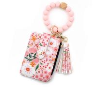 TAZIZI Cartera con cuentas bohemias para mujer, con cuentas y borlas, llavero de pulsera, bonito patrón de flores y tarjetero, E-1, Mass Beauty