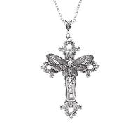 TAZIZI Collar con colgante de cruz de polilla, filigrana floral, | Collar de calavera de la muerte, regalo de joyería para mujer, colgante de filigrana floral cruzada, adorno de joyería