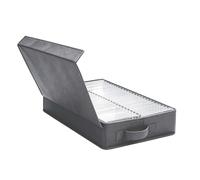 TAZIZI Contenedor organizador de medios para colecciones de casete con | Parte superior cubierta con divisor central, mango portátil, forma plegable para almacenamiento en el hogar
