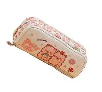 TAZIZI Estuche grande de lona para lápices, con múltiples compartimentos, organizador de bolígrafos de gran capacidad, para estudiantes, regalo de cumpleaños, beige