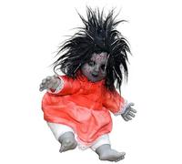 TAZIZI Figura de muñeca aterradora con cara iluminada y efecto de sonido aterrador, decoración de muñeca sentada aterradora, sonidos aterradores