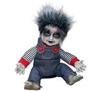 TAZIZI Figura de muñeca aterradora con cara iluminada y efecto de sonido aterrador, decoración de muñeca sentada aterradora, sonidos aterradores