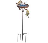 Tazón de baño de pájaros de metal vintage de 41 pulgadas de alto, baño de pájaros de jardín con estaca de piso resistente de 5 pines para patio, balcón, césped, patio, macizo de flores, parque, cuenca