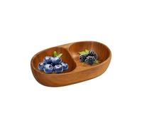 Tazón de bocadillo doble, diseño de platos de dos compartimentos de madera, 21 x 4.5 cm, soporte de frutas, bandeja de dulces, característica de servicio versátil, para uso de la cocina