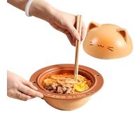 Tazón De Cerámica Con Tapa, Tazones de Fideos Instantáneos con Tapa de Gatos , Recipiente Para Alimentos Con Cuchara Y Palillos Para Cereales Ensaladas Comida Desayuno Almuerzo Oficina Residencia