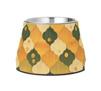 Tazón de comida para mascotas, diseño retro Geometic de acero inoxidable mejorado a cuadros amarillos y verdes para amar a las mascotas y comer lentamente